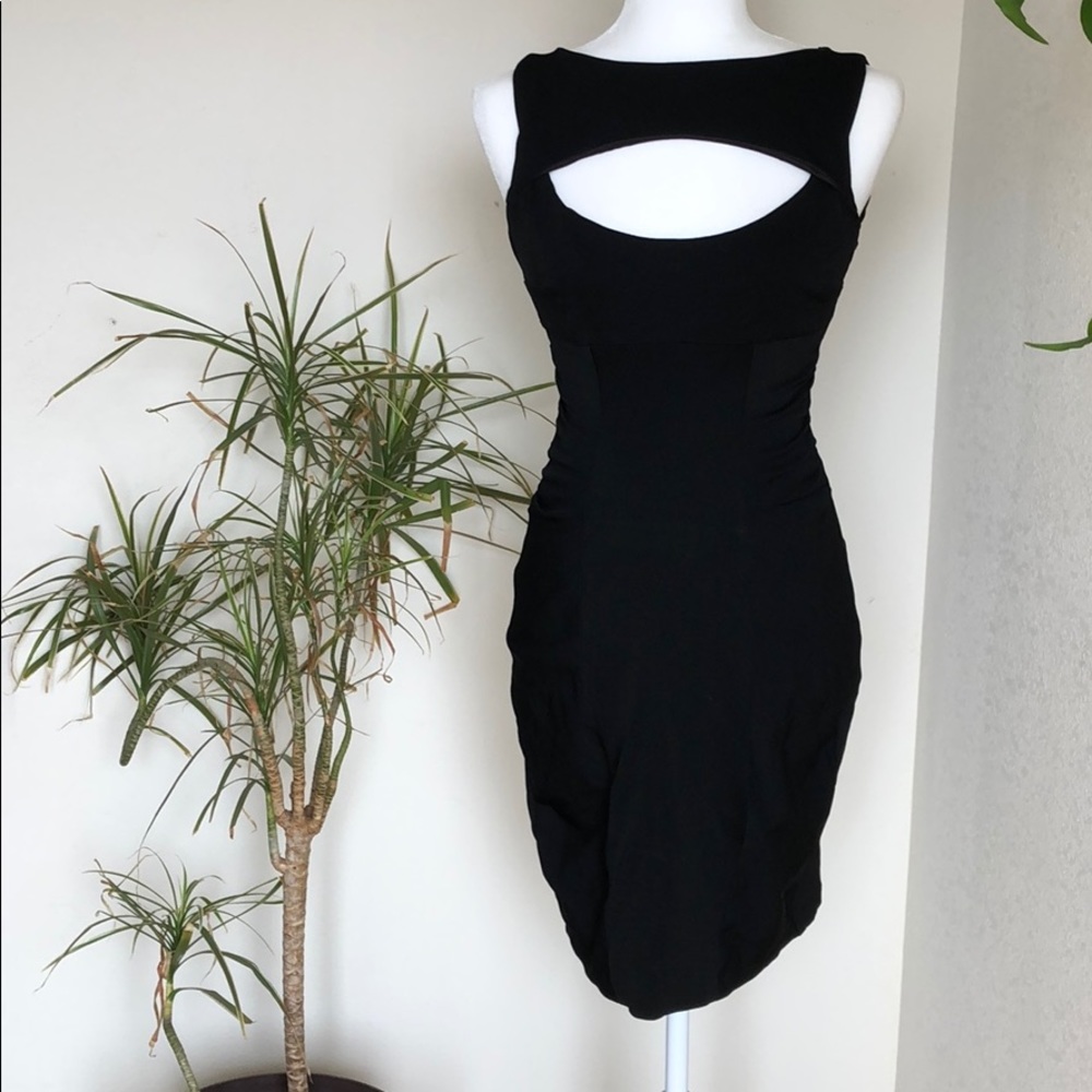 Black knee length form fitting formal dress